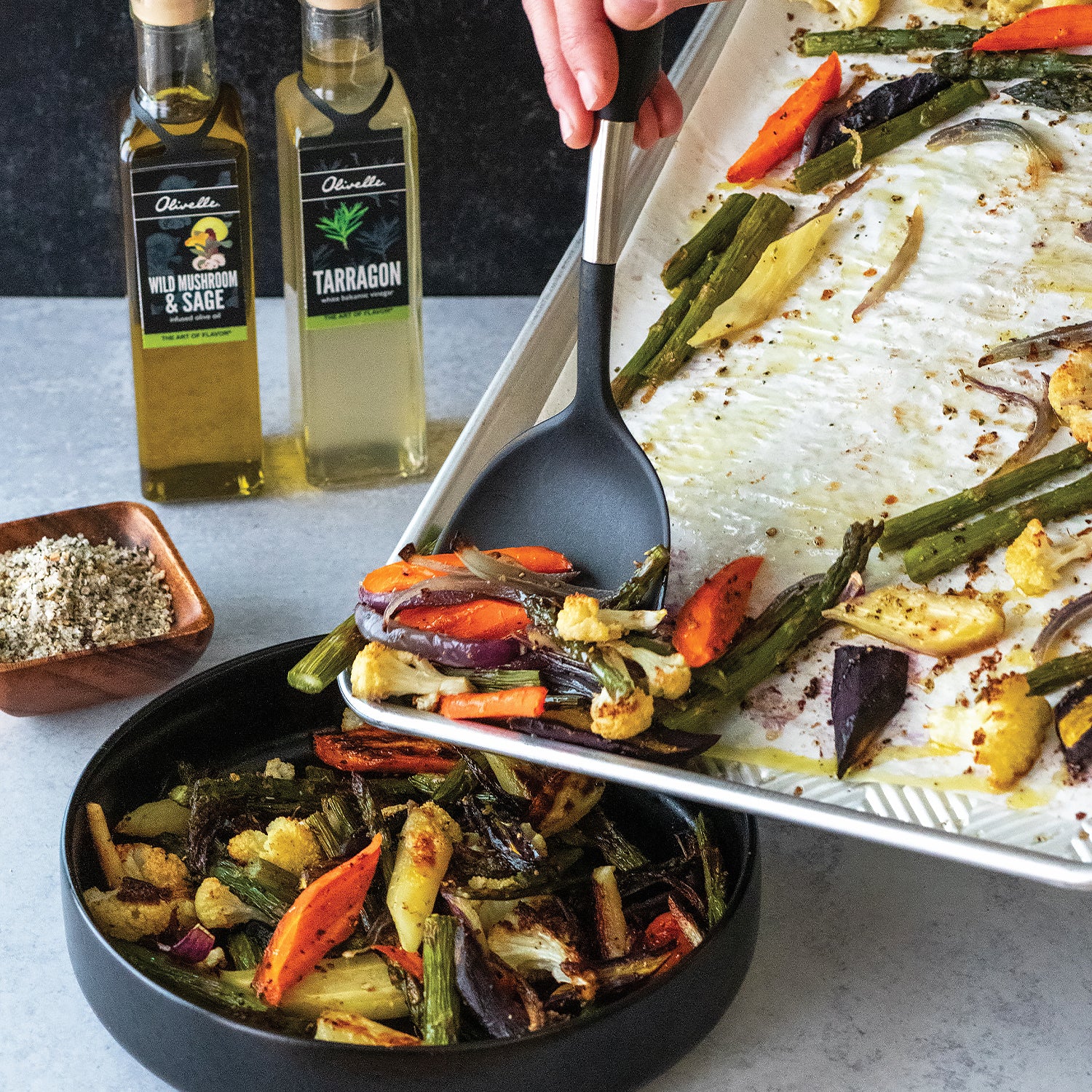 Sheet Pan Veggies with Tarragon Mustard Dressing