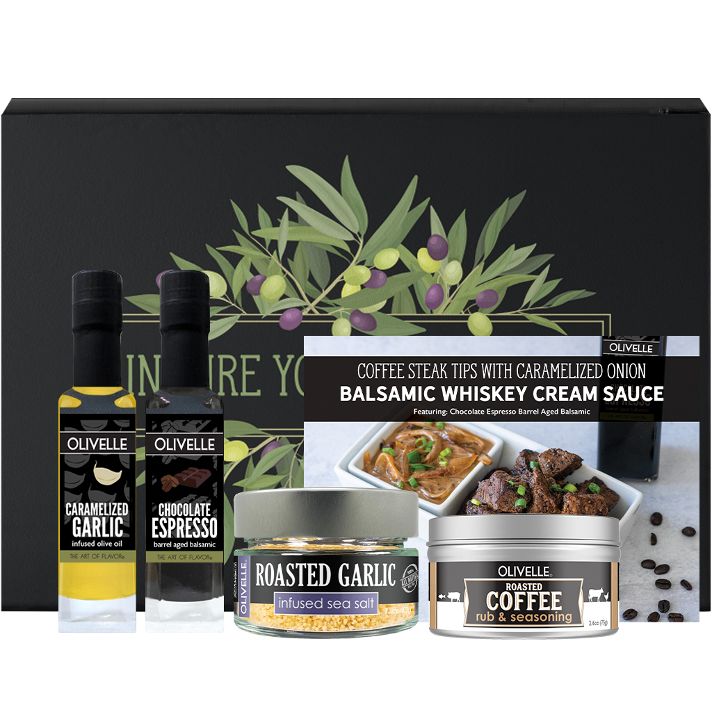 Coffee Steak Tips with Caramelized Onion Balsamic Cream Sauce Recipe Gift Kit