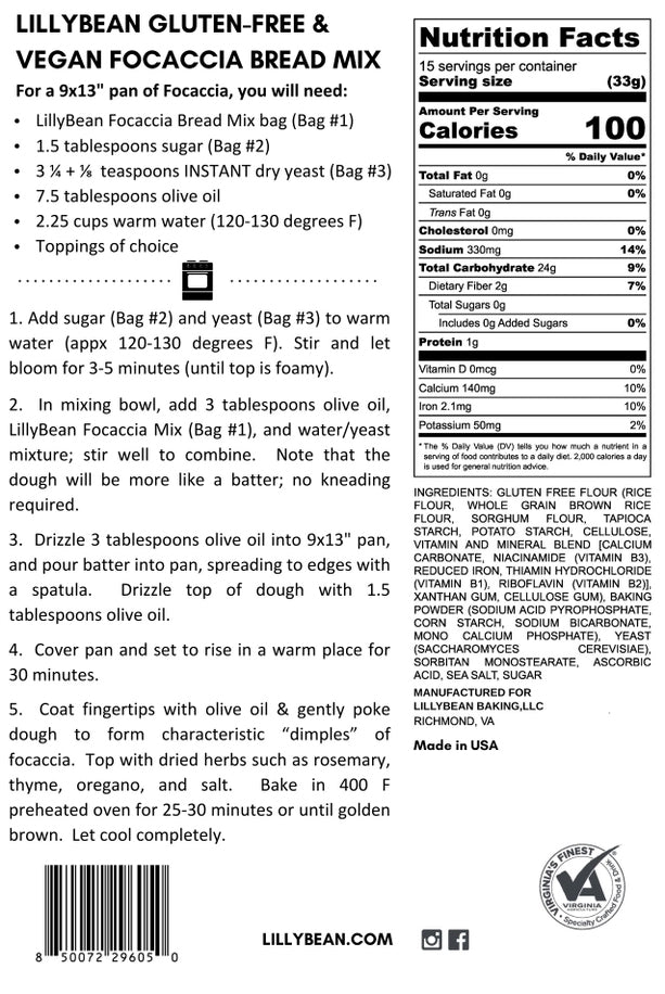 Lilly Bean Gluten Free Focaccia Bread Mix