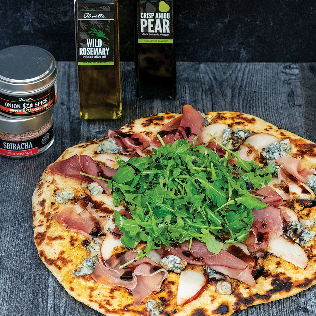 Gorgonzola, Pear, & Rosemary Grilled Pizza