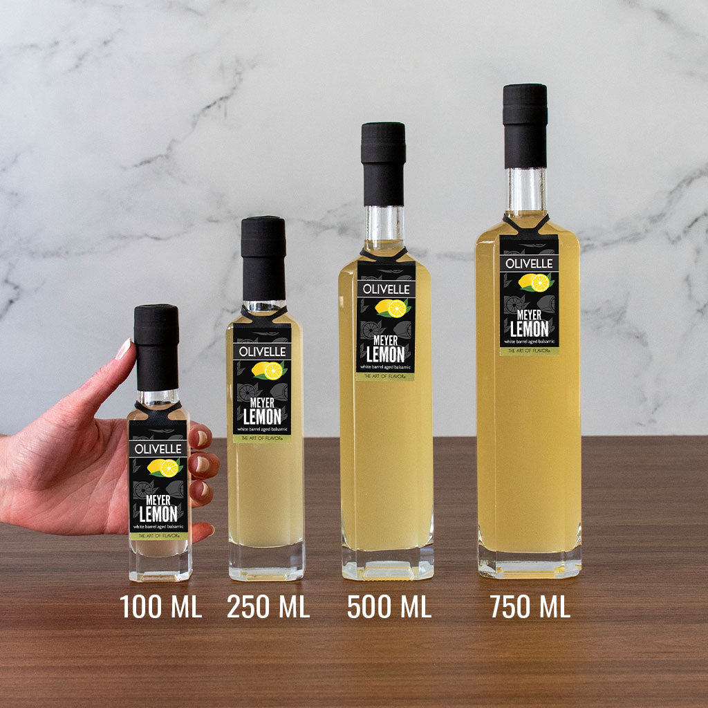 Meyer Lemon White Barrel Aged Balsamic Bottle Size
