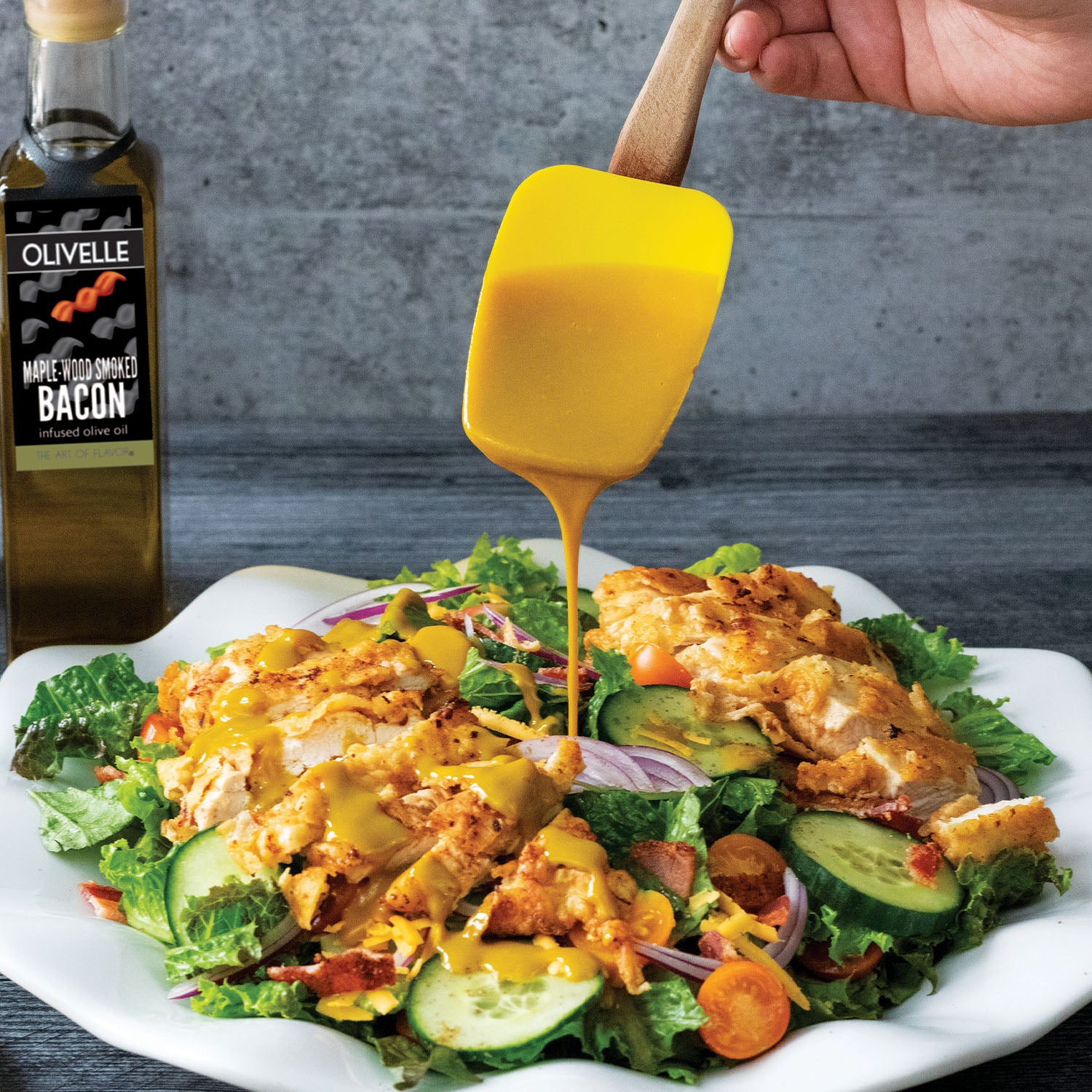 Pan Fried Chicken Salad with Bourbon Honey Mustard Dressing