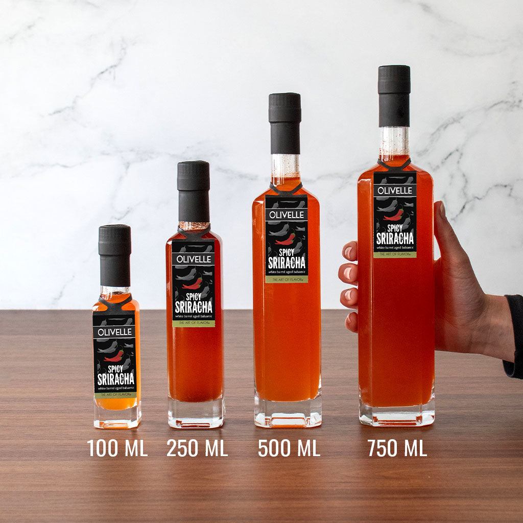 Spicy Sriracha White Barrel Aged Balsamic Bottle Size