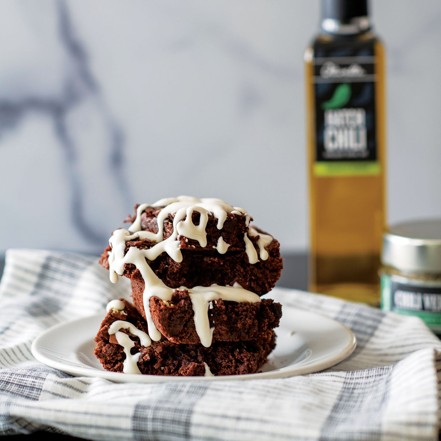 Green Chile Brownies with Cream Cheese Drizzle