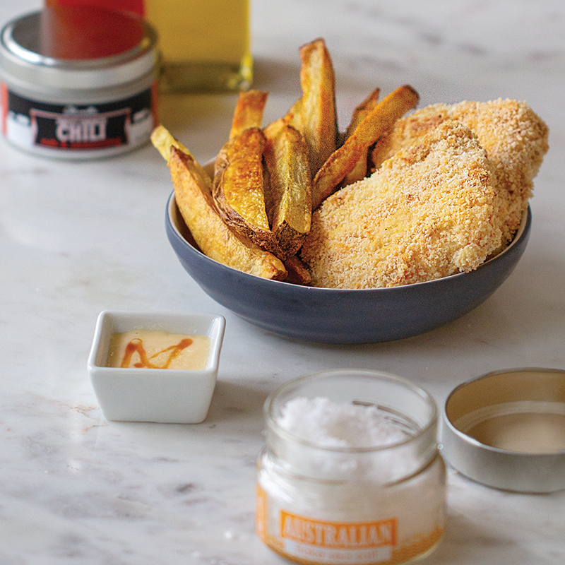 Baked Fish & Chips with Sweet Sriracha Mayo