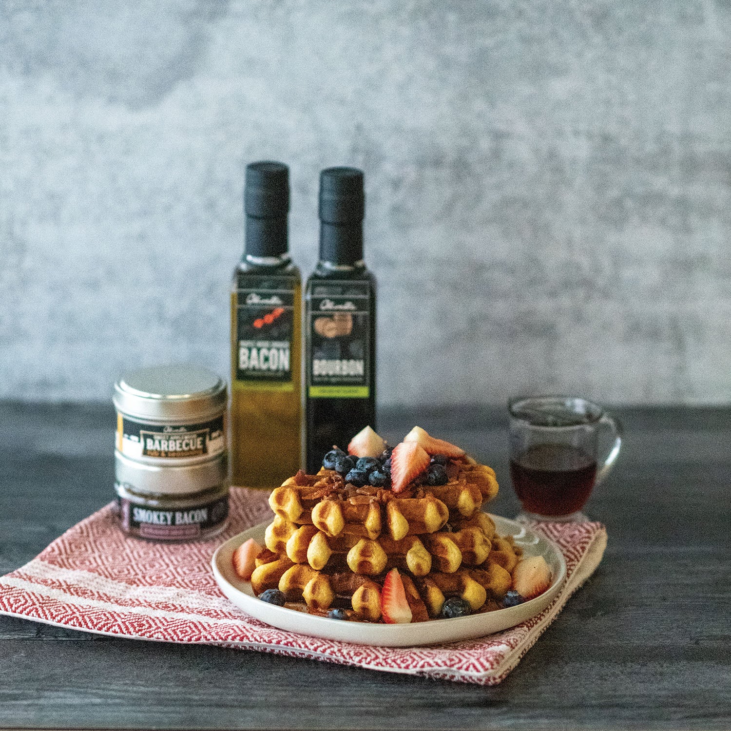 Boozy Bacon Waffles with Bourbon Maple Syrup