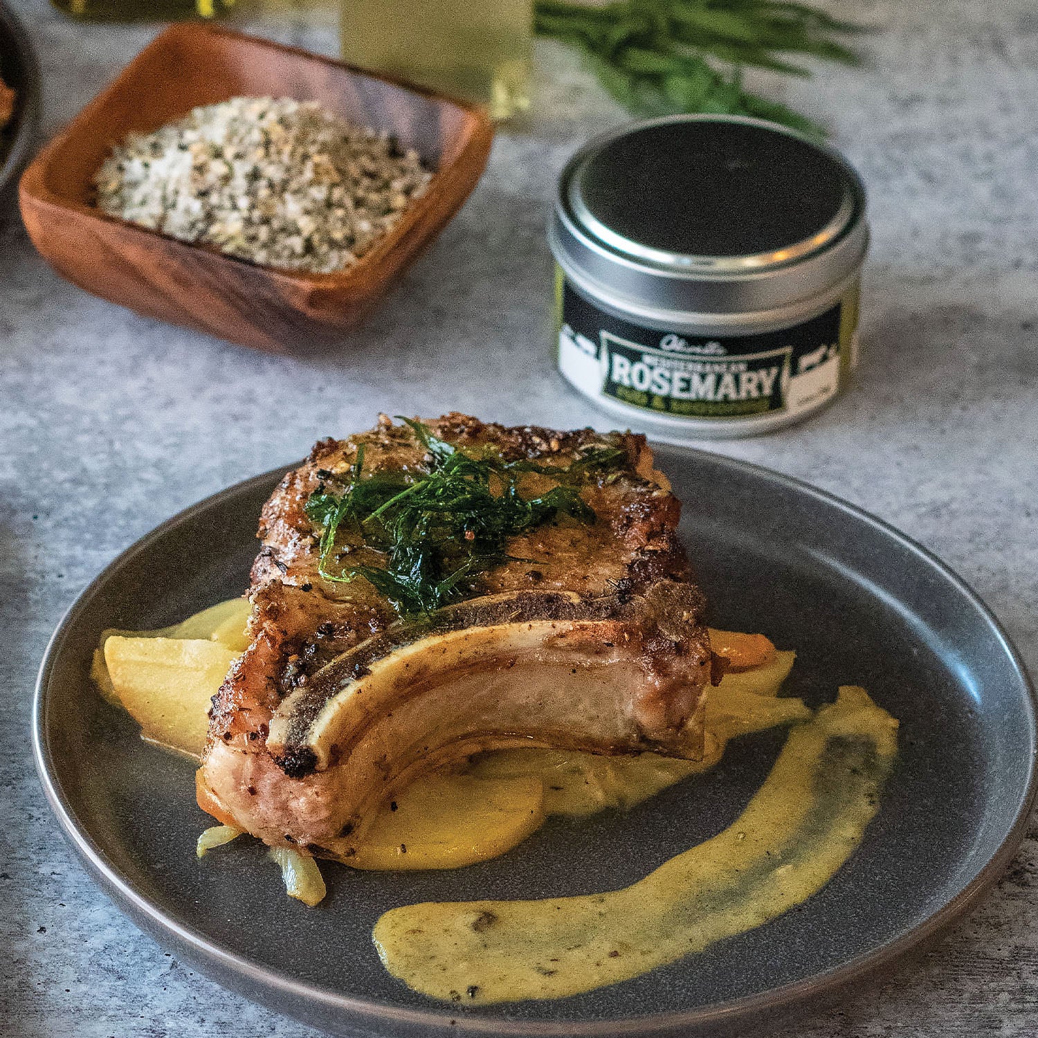 Brined Pork Chops with Fennel, Apple, and Creamy Mustard Pan Sauce