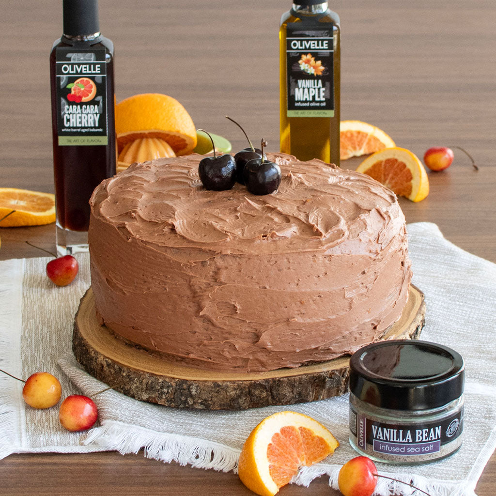 Chocolate Cake with Chocolate Cherry Balsamic Frosting