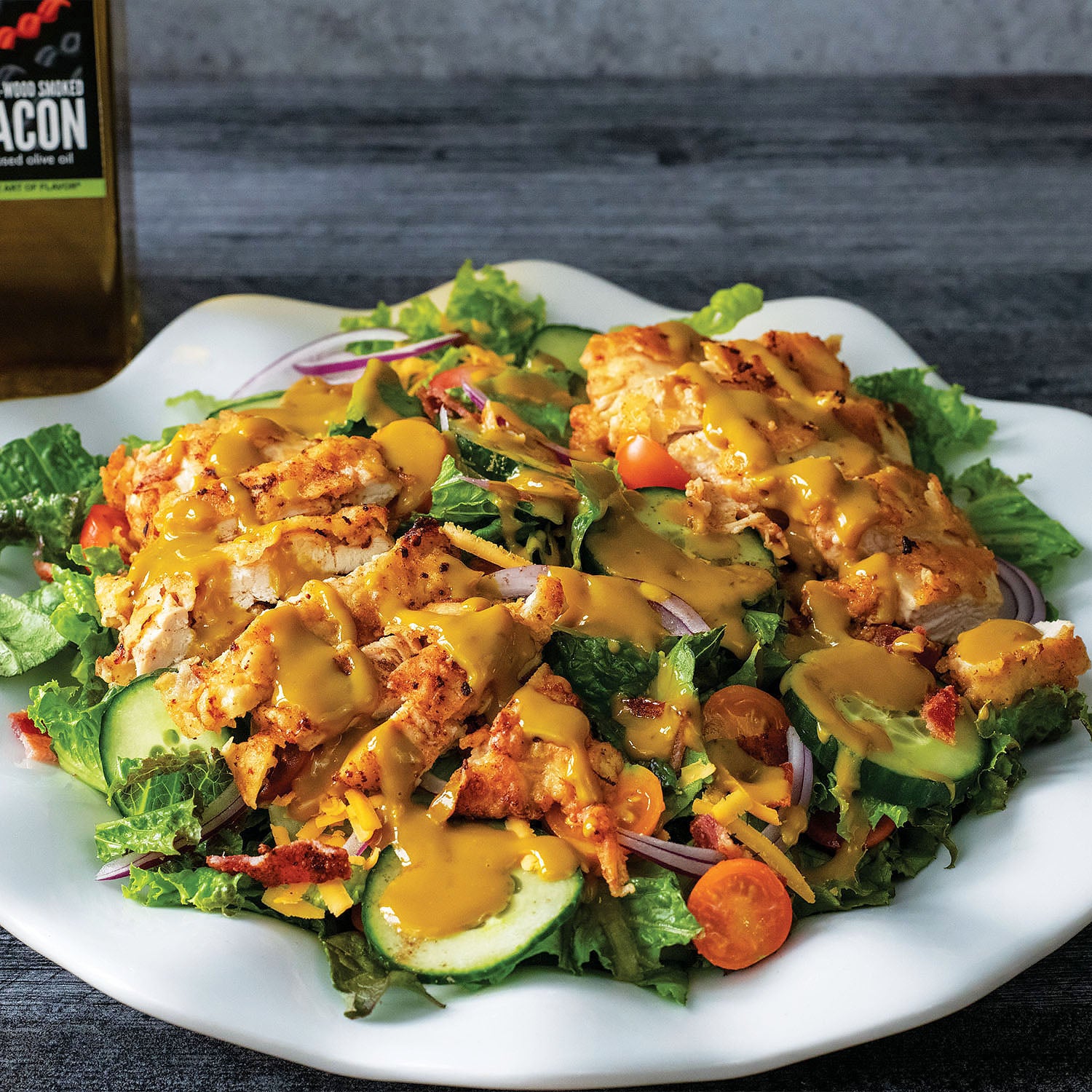 Pan Fried Chicken Salad with Honey Mustard Dressing