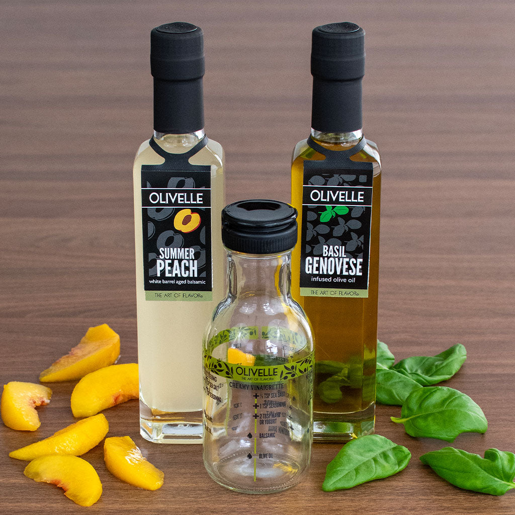 Basil Genovese Infused Olive Oil & Summer Peach White Barrel Aged Balsamic