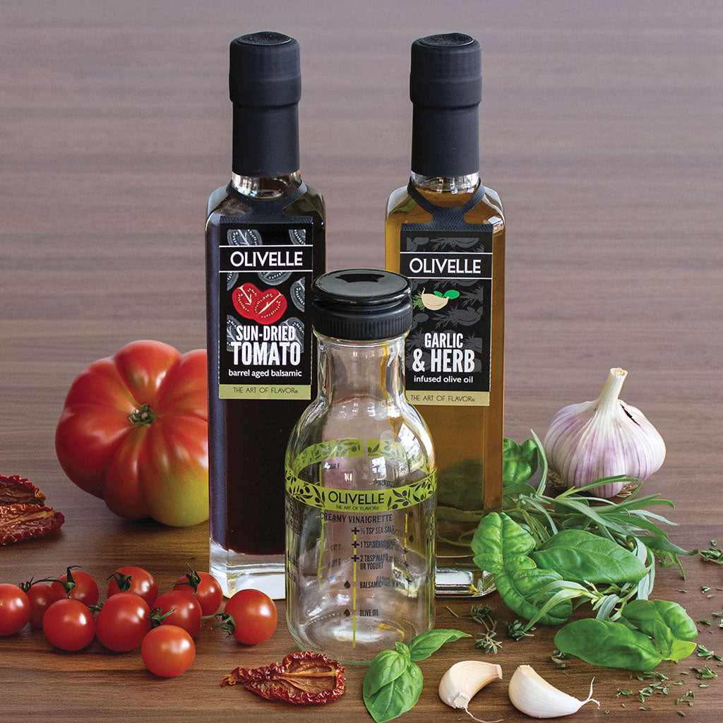 Perfect Pairing Gift - Garlic & Herb Infused Olive Oil & Sun-Dried Tomato Barrel Aged Balsamic
