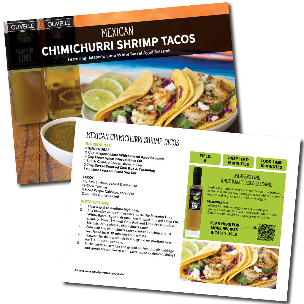 Mexican Chimichurri Shrimp Tacos Recipe Card