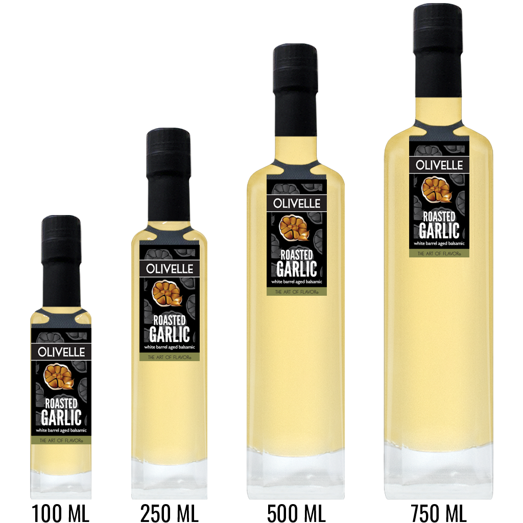 Roasted Garlic White Barrel Aged Balsamic Bottle Size