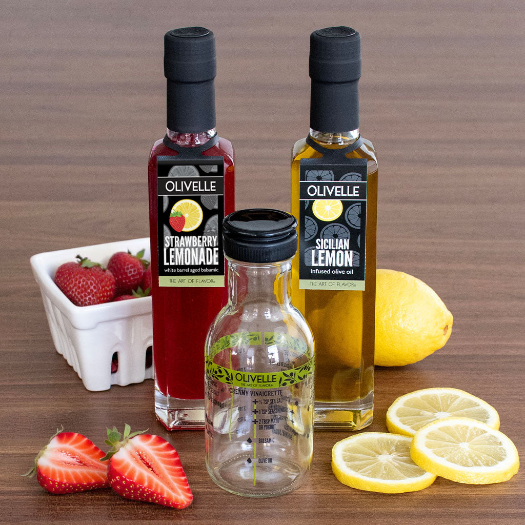 Sicilian Lemon Infused Olive Oil & Strawberry Lemonade White Barrel Aged Balsamic Shakeit