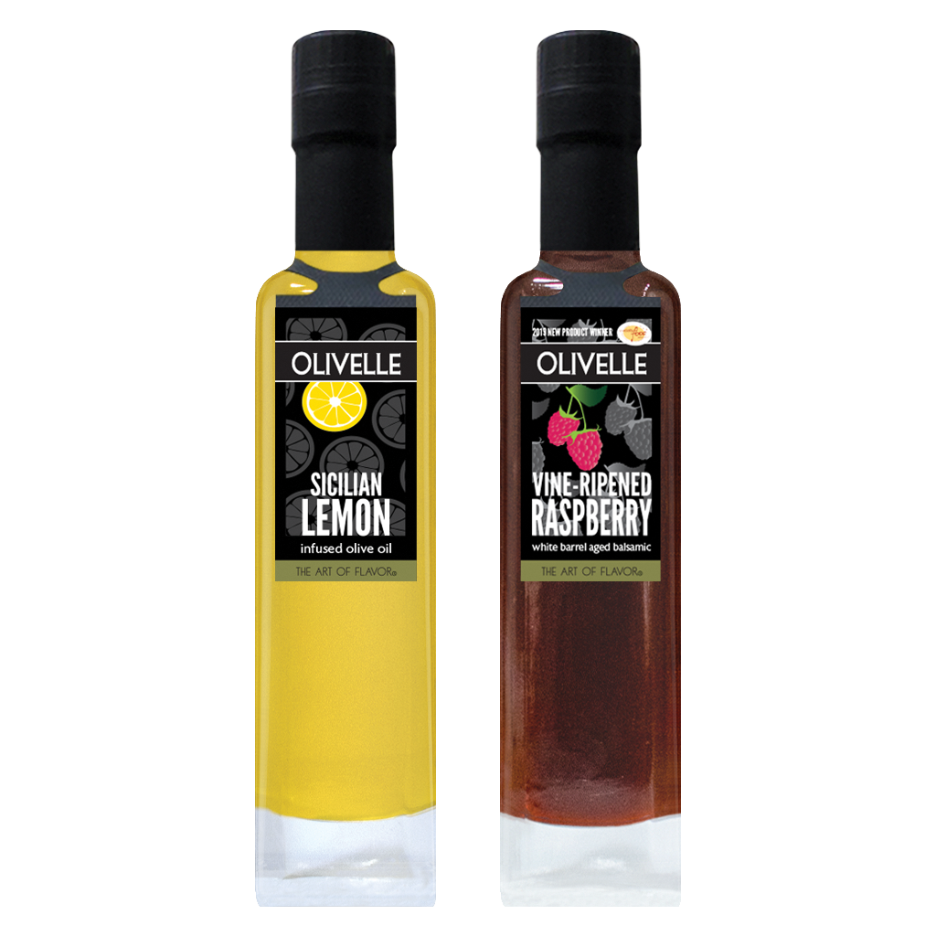 Sicilian Lemon Infused Olive Oil & Vine-Ripened Raspberry White Barrel Aged Balsamic